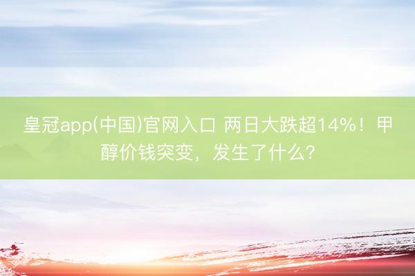皇冠app(中国)官网入口 两日大跌超14%!甲醇价钱突变,发生了什么?
